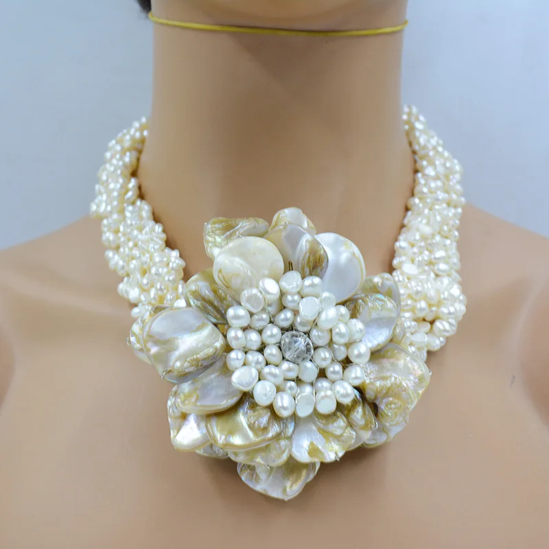 beautiful high quality shell pearll flower necklace for women 50CM