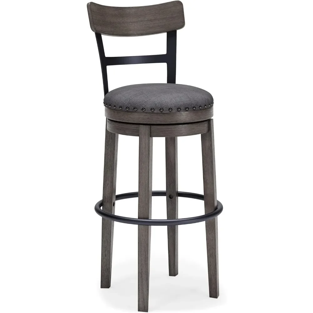 

30" Farmhouse Bar Height Upholstered Swivel Barstool, Gray