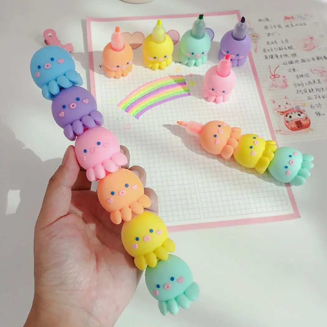 

Pack of 6Pcs Giant star Creative Cute Octopus Shaped Highlighter,Pastel Highlighter Set,Chisel Tip Marker Pen