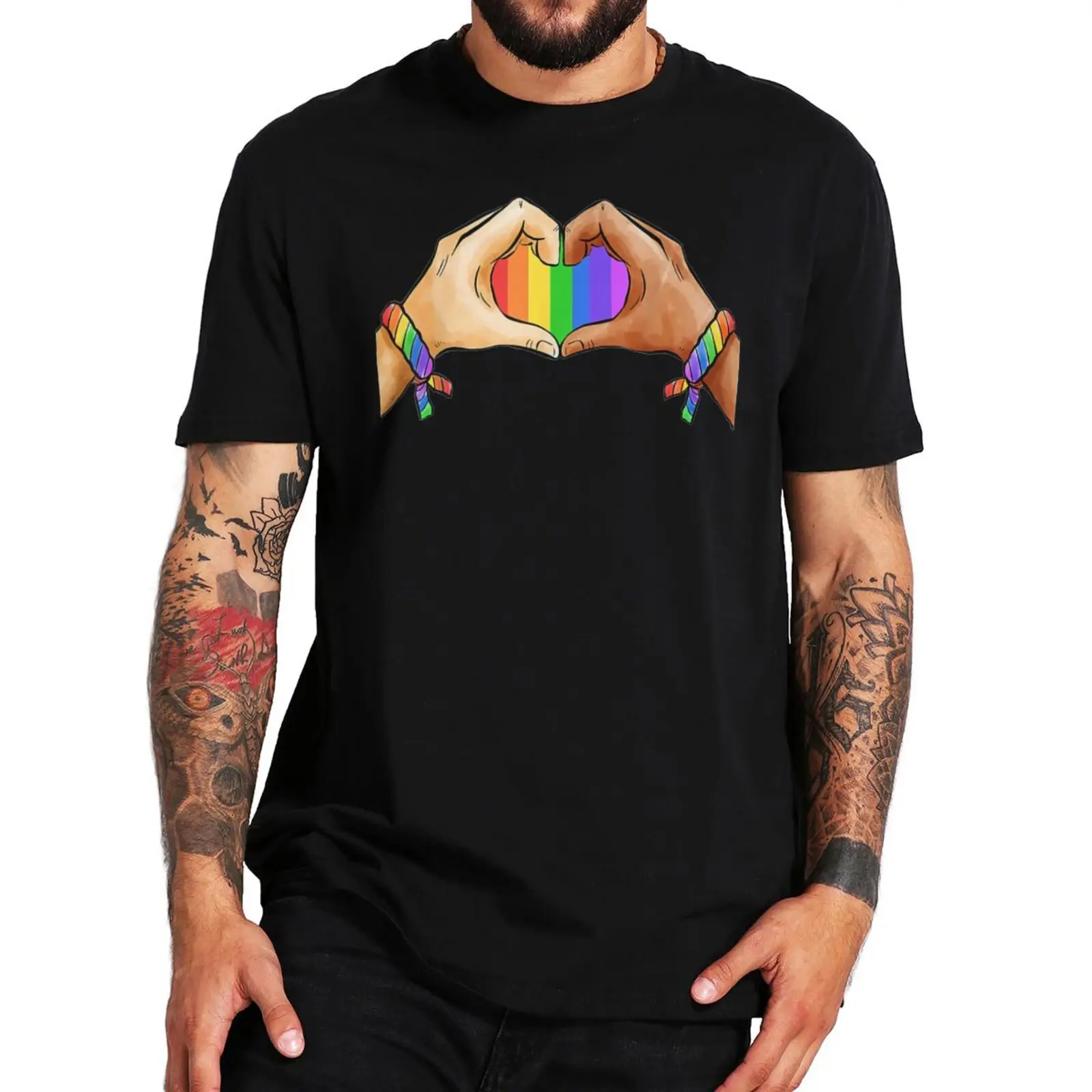 

LGBT Rainbow Flag Heart Unity T Shirt Gay And Lesbian Pride Tee Top Clothing 100% Cotton Short Sleeve Unisex CamisetaF