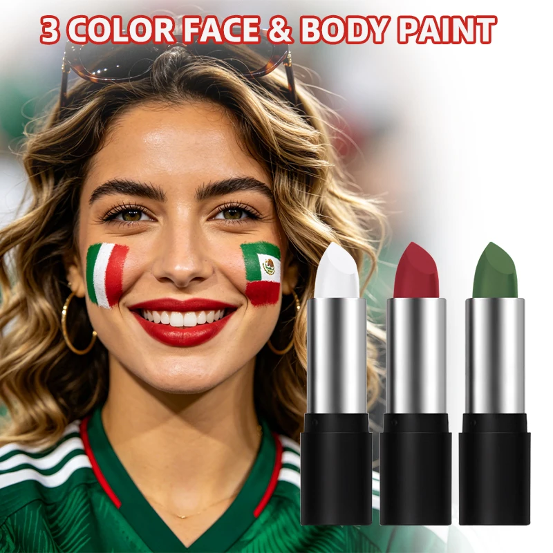 5 Colors Face Paint Stick Set with Stencils,Non-Toxic Body Face Painting Kit for Sports Fans Football Game Cosplay Party Makeup