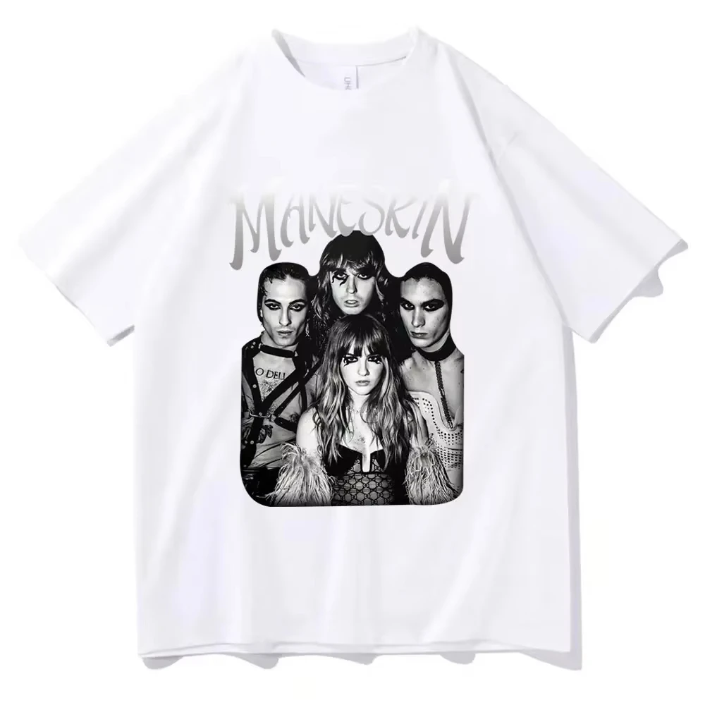 Italian Rock Band Maneskin 2023 World Tour T-shirt Fashion Gothic Retro Men Women Loose Short Sleeve Casual T Shirts Streetwear