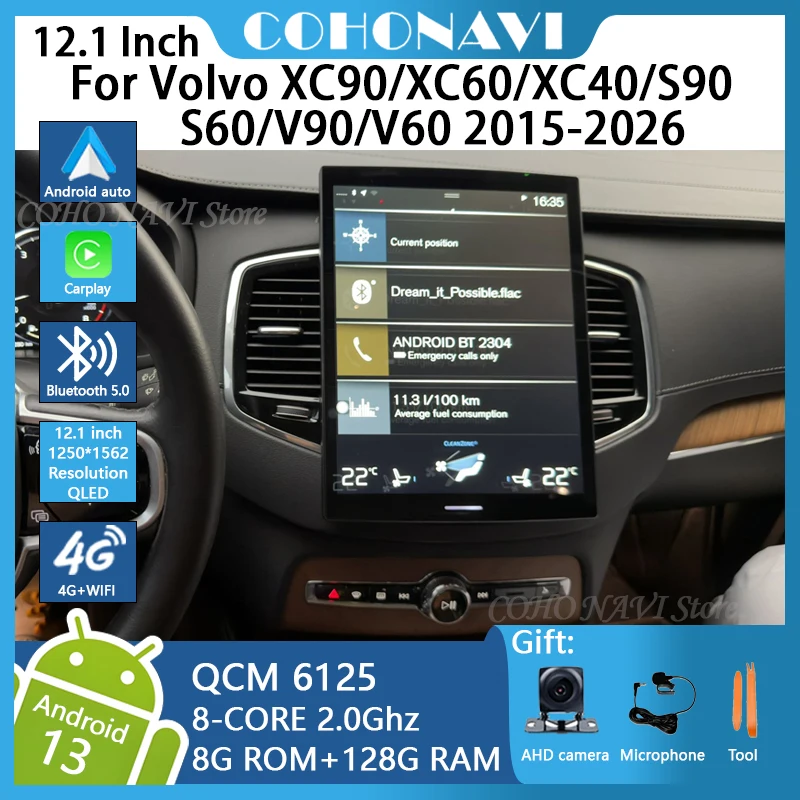 Android 13 Carplay Auto Autoradio Multimedia-Player für Volvo XC90/XC60/XC40/S90/S60/V90/V60 2015-2026 Autoradio Qualcomm 6125