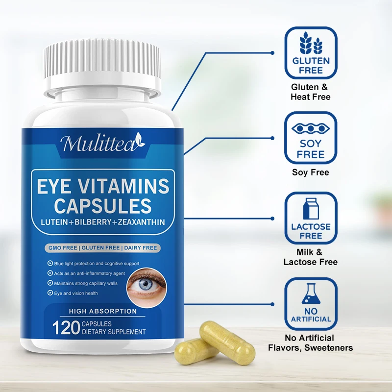 Mulittea Lutein Zeaxanthin Extract ช่วย Vision สุขภาพบรรเทาความเมื่อยล้าและสนับสนุนสุขภาพตาปกป้องสายตาตาแห้ง