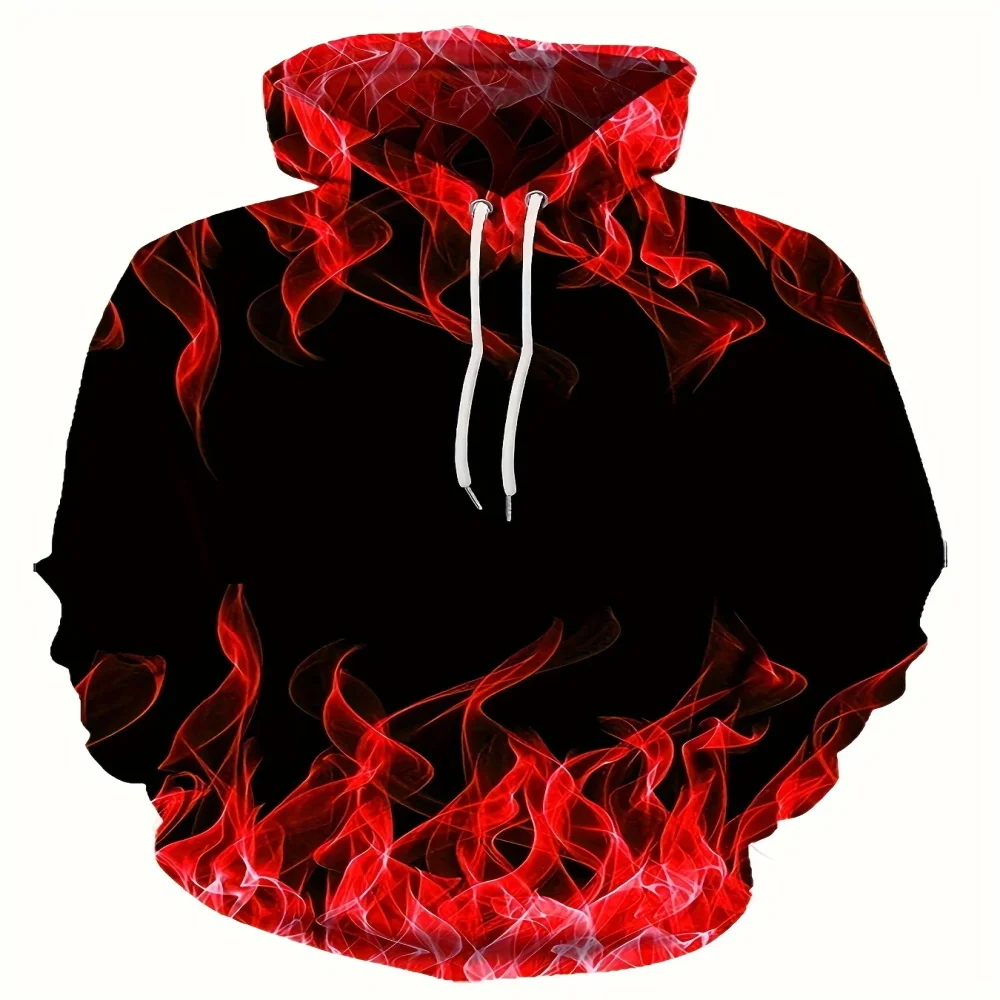 

2025 Men's Fall Stylish Sporty Hooded Sweatshirt, 3D Flame Print Men's Street Hip-Hop Sporty Top for Daily Outdoor Leisure