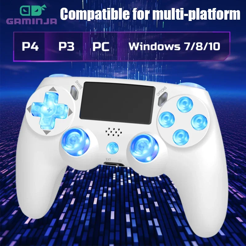 GAMINJA P471 Wireless-Controller mit dynamischer RGB-Beleuchtung und Dual-Vibration-Bluetooth-Gamepad für PS4, PS3, Spielekonsole und PC