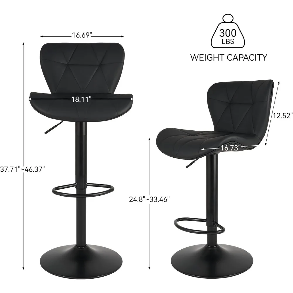 Modern Bar Stool Set of 2, Adjustable Faux Leather Upholstered Swivel Counter Stools, Counter Height Barstools with Back