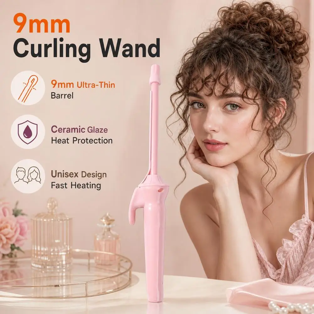 9mm Curling Wand Mini Hair Curler Iron Ceramic Glaze Professional Salon Styling Tool Fast Heating Small Crimping Hair Waver