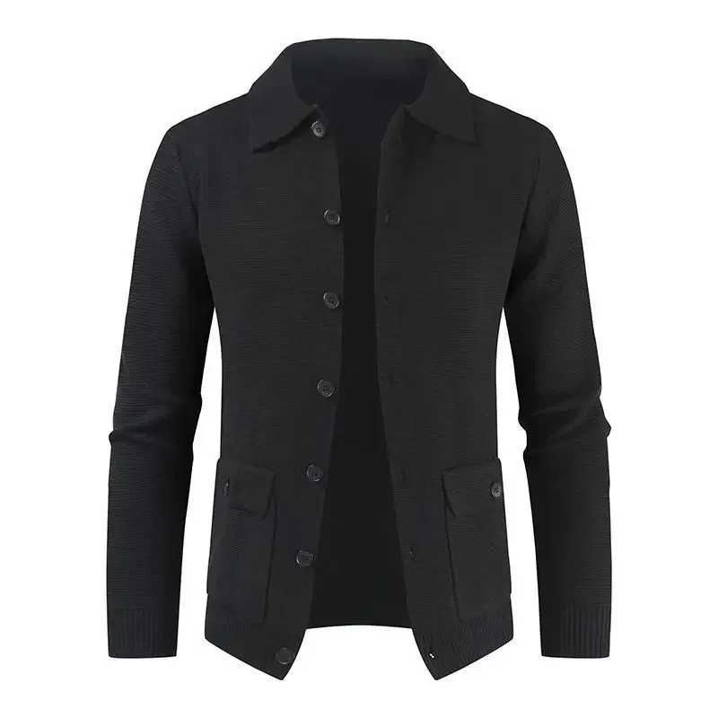 เสื้อสเวตเตอร์ถักแขนยาวสีบริสุทธิ์สําหรับผู้ชายในยุโรปและอเมริกา Pocketed Slim-fit สําหรับฤดูหนาว เอ็ม-XXXL