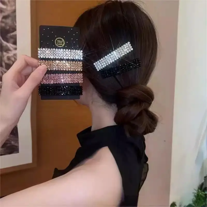 Voller Diamant Super Glänzende Haarnadel Stilvolle Temperament Bb Clip Gebrochenes Haar Quadratische Seite Haarnadel Haar Zubehör Für Frauen – Detail 2