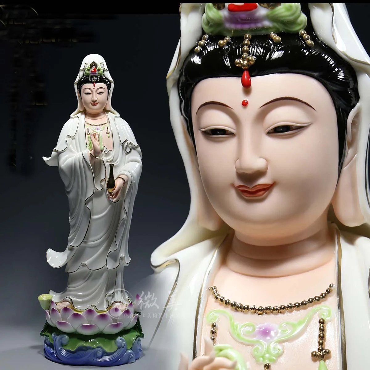 40cm large HOME high grade Buddha statue Guanyin Avalokiteshvara Buddha color Ceramic statue bless safe health good luck