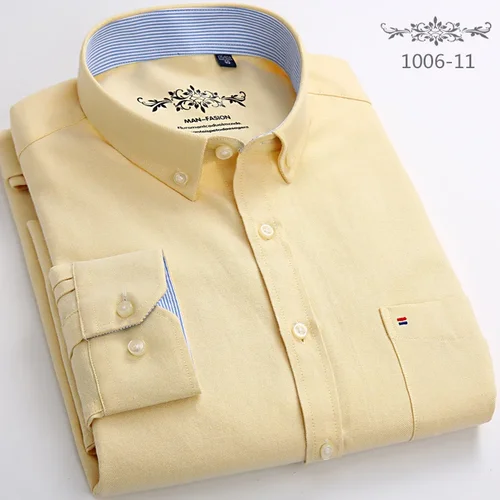 Camisa casual a rayas Oxford de manga larga para hombre con bolsillo frontal en el pecho, corte regular, camisa de trabajo con cuello grueso estilo botón