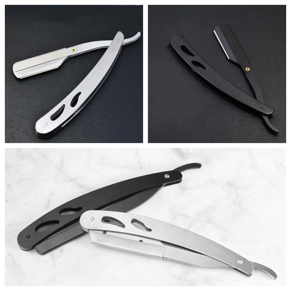 ماكينة حلاقة يدوية احترافية بحافة مستقيمة من الفولاذ المقاوم للصدأ ماكينة حلاقة للرجال قابلة للطي ماكينة حلاقة اللحية مع شفرة #5