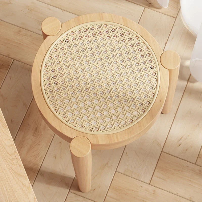 Rattan Weaving Circular Dining Stool, cor de noz, Nordic Ins, Stacked Space Saving Ottomans, cadeira de vestir, mobília da sala