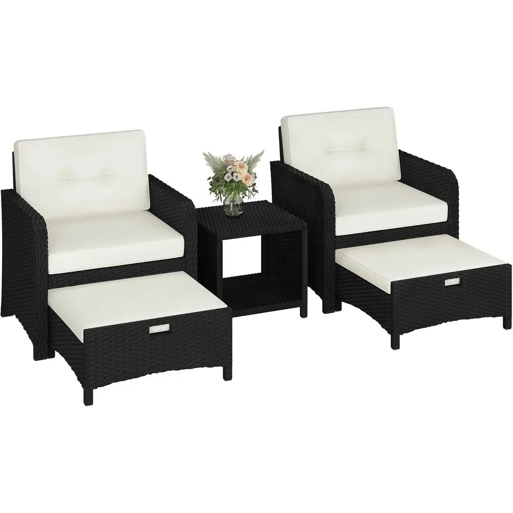 

Комплект садовой мебели из 5 предметов с пуфиками, плетеная мебель для балкона, диван из ротанга с подушками, 2 стула и приставной столик, подходит для улицы