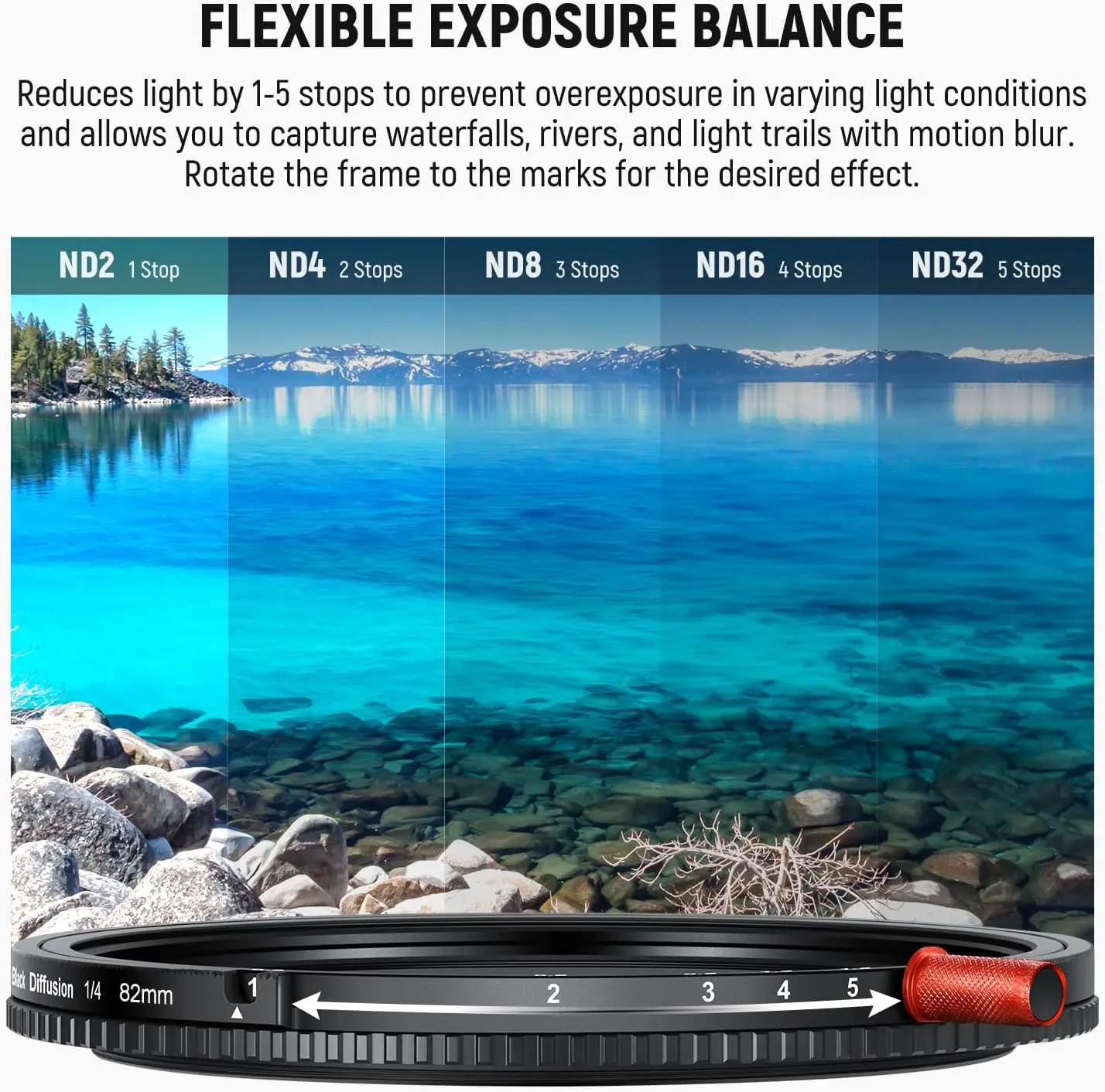 NEEWER 3-in-1 variabler ND-Filter + CPL + schwarze Diffusion 1/4, ND2-32, Kameraobjektiv, zirkular polarisierendes HD-Glas mit neutraler Dichte – Detail 9