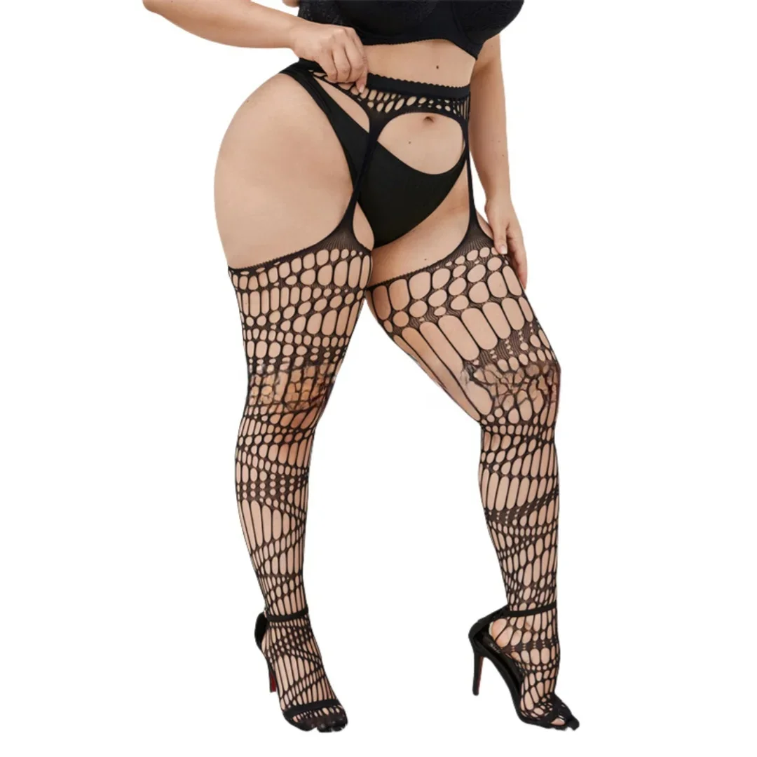 Gothic Lolita Girls Women Mesh Tights Lingerie Plus Size Hollow Fishnet Stockings Sexy Pantyhose for Woman 3XXXL 5XL Over 110kg