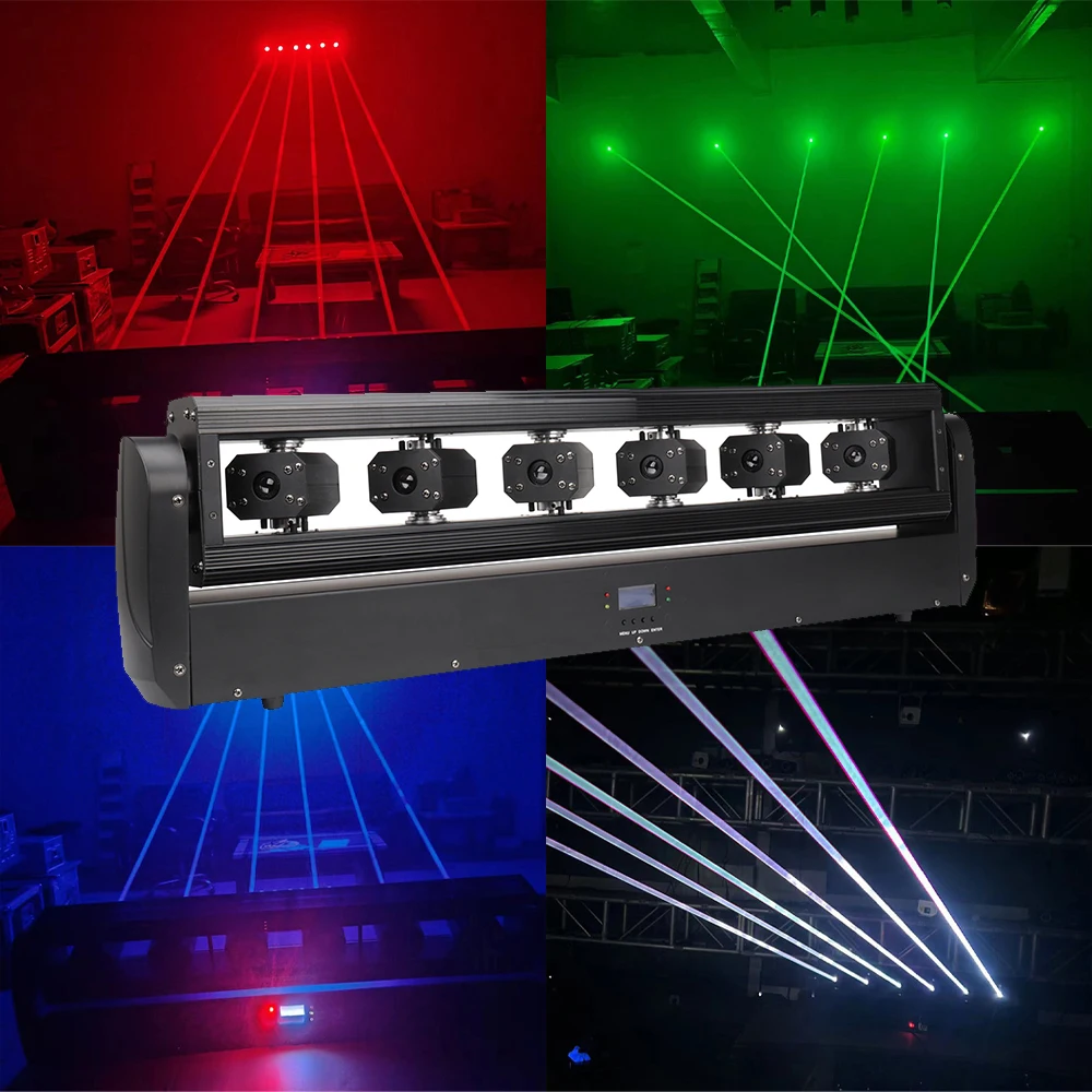 6-Eye Moving Head RGB Light Bar Stage Red Beam DJ Lights Bar Wall Washer Light DMX Control Full Color Monster Beam Laser Light