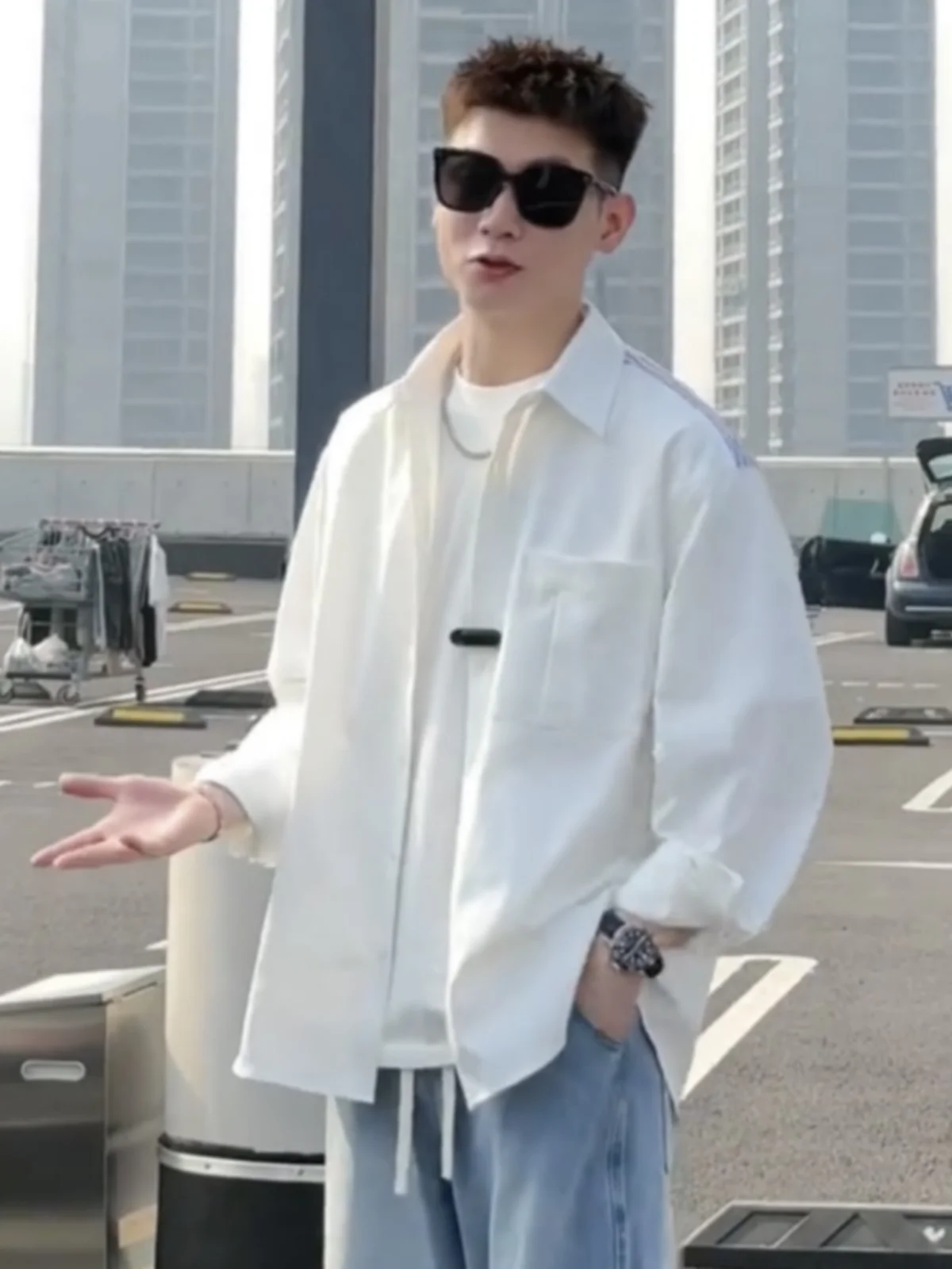 

Spring New Men's Artistic Stripe Shirt Casual Outerwear Top Couple Style Loose Fit Breathable Long Sleeve Cotton Polyester Blend