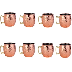 8pcs Hammered Moscow Mule Copper Mugs Set - Stainless Steel Metal Beer Wine Coffee Cup for Serving Cocktails Cup Tazas Drinkware