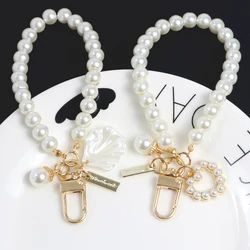 New Pearl Golden Beaded Keychains Fashion Lanyard Hanging Cord Pendant for Women Mobile Phone Car Keyrings Girls Birthday Gifts