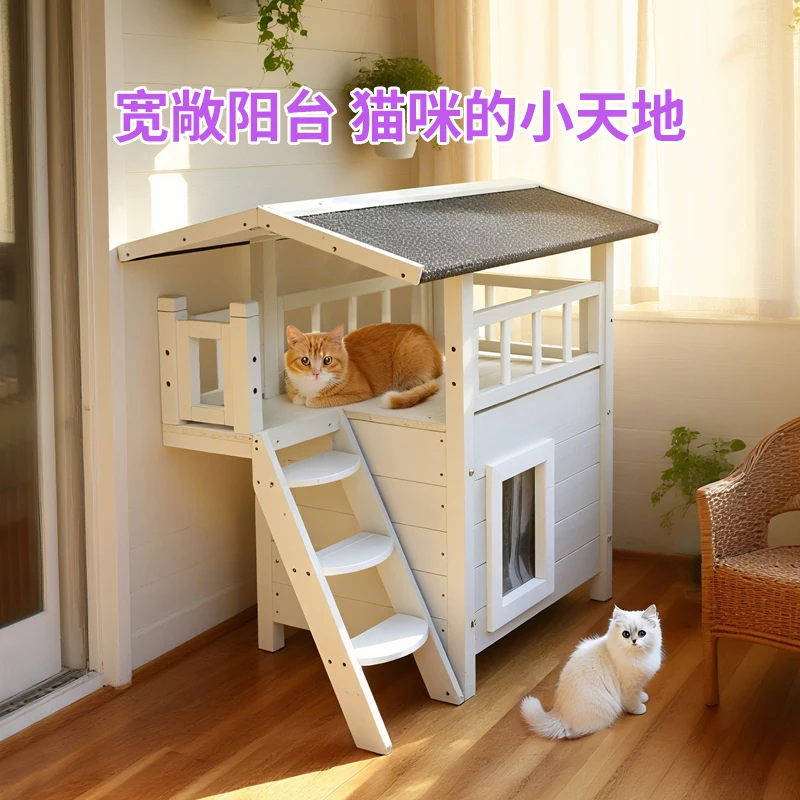 

Solid wood cat nest summer four seasons universal cat house villa indoor and outdoor double-layer household room stray cat c