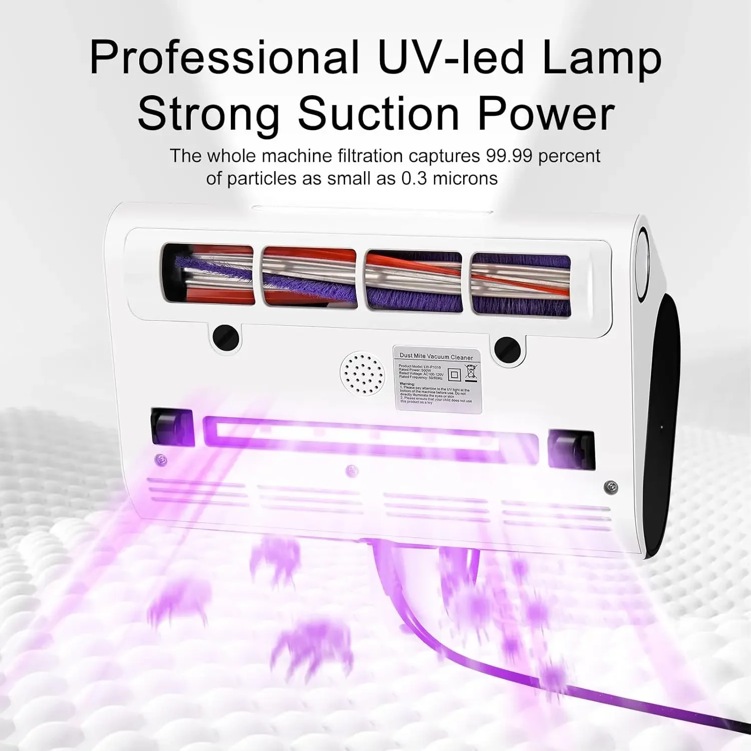 مكنسة كهربائية للسرير، منظف مرتبة محمول بالأشعة فوق البنفسجية مع ضوء LED وتقنية تسخين عالية، مكنسة مرتبة عميقة قوية بقدرة 500 وات،