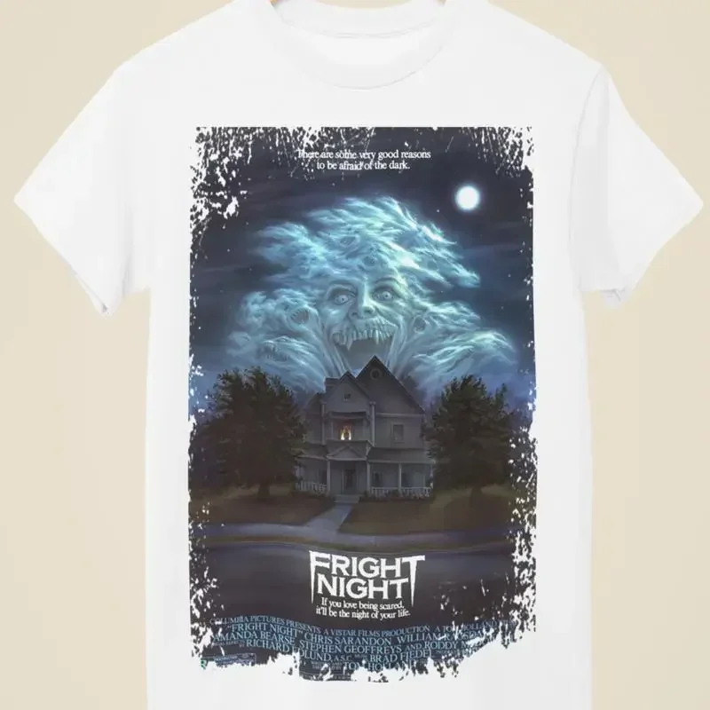 Von Fright Night inspiriertes Unisex-T-Shirt in Weiß mit Filmplakat-Motiv