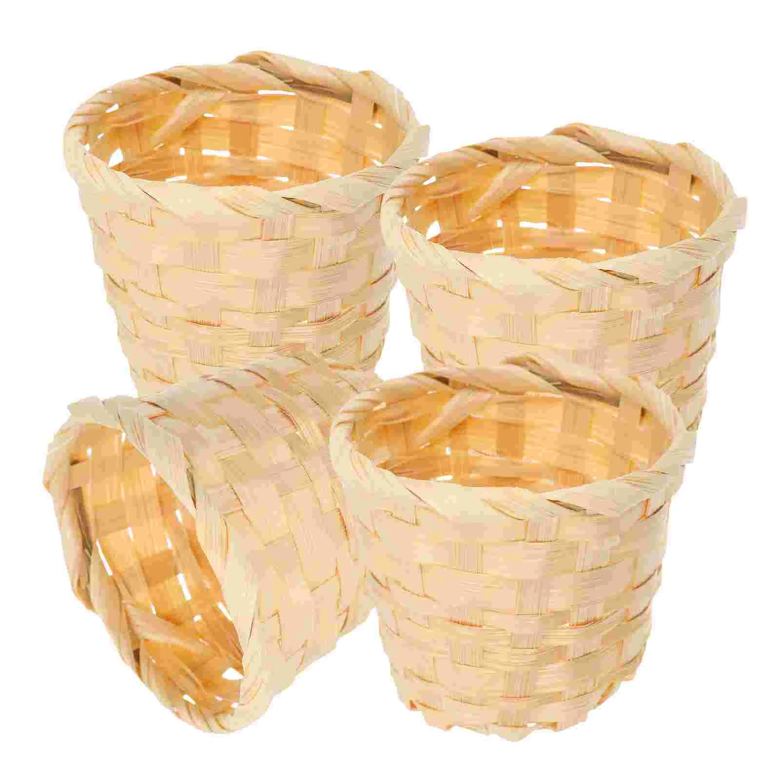 

4 Pcs Woven Basket Storage Small Baskets Wood for Gift Round Sundries Organizer Mini Picnic Portable Desktop