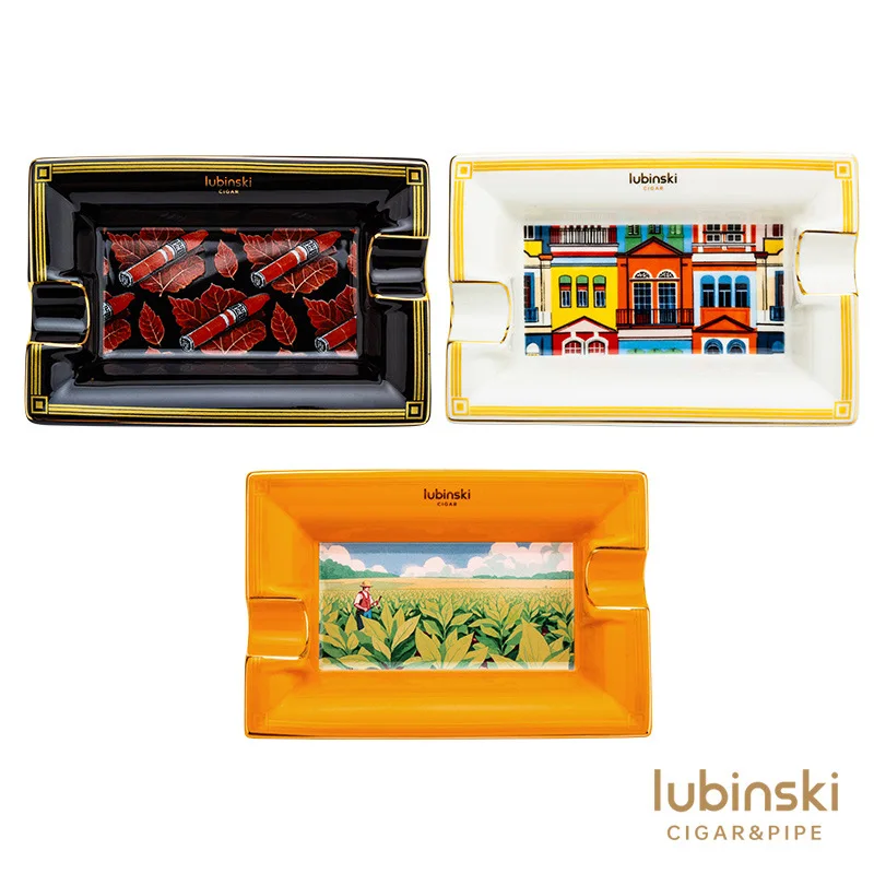 Cigar ashtray, bone China Painted Double Ashtray, Anti-slip, Large-capacity Household Ashtray