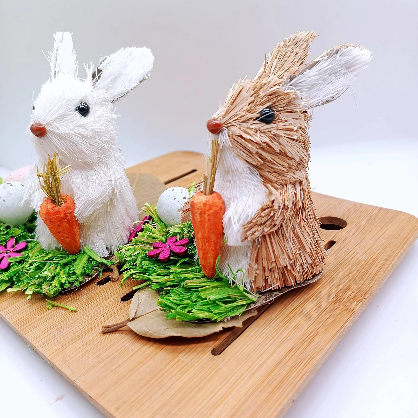 Grass Easter Bunny with Carrot, 2025 Easter Decoration for Home and Office, Foam Rabbit Ornament for Desktop Balcony Window