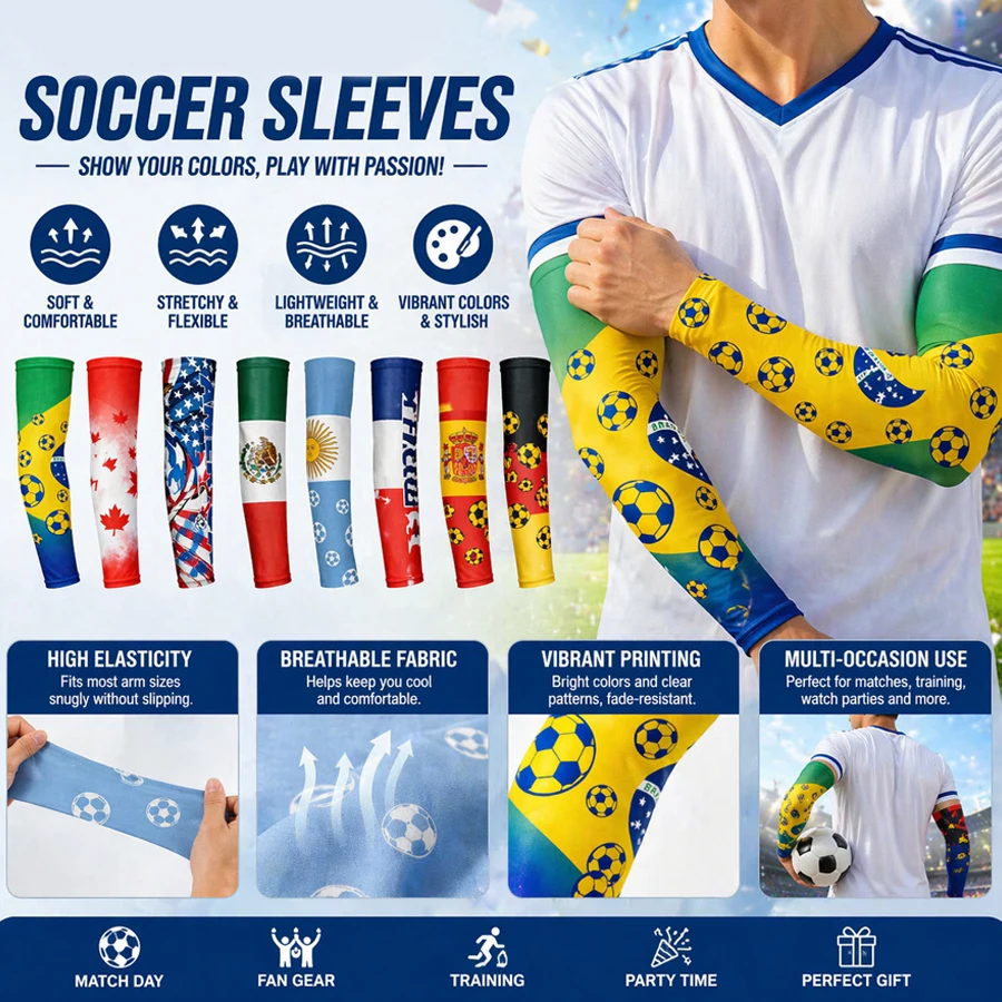 National Flag Soccer Arm Sleeves, Cooling  Sports Arm Covers, Football Fans Compression Sleeves for Men Women