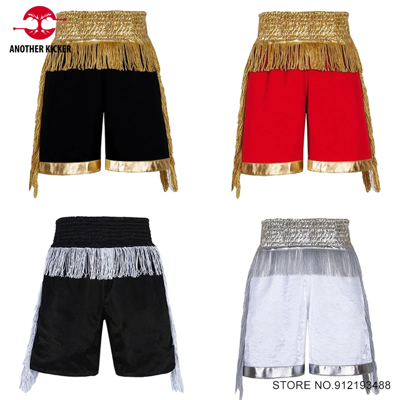 Muay Thai Pants Men Women Kids Boxing Shorts with Tassel Professional MMA BJJ Martial Arts Uniform Cage Fight Kickboxing Shorts