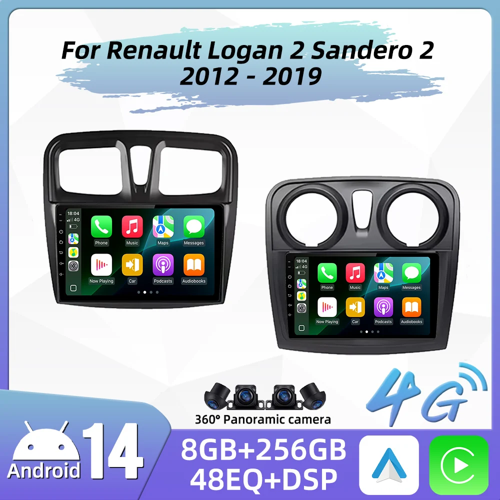Carplay para Renault Logan 2 Sandero 2 2012-2019, Reproductor Multimedia para Auto, Radio con Android Auto, Navegación GPS, Estéreo 2 Din DSP