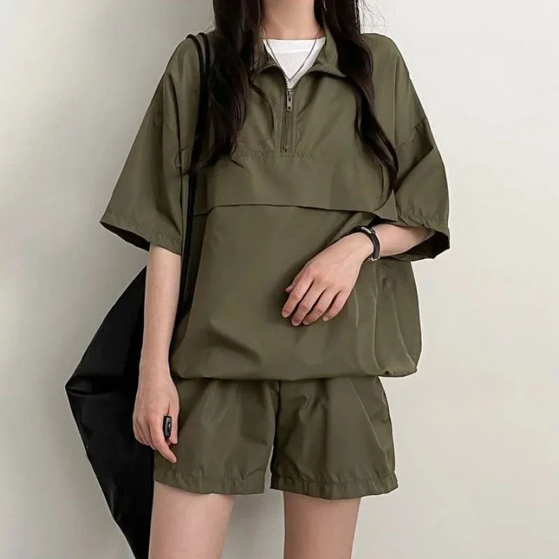 

Женский осенний топ на молнии Turtlene 2024, комплект из двух предметов, модный повседневный наряд, женский ансамбль Ele