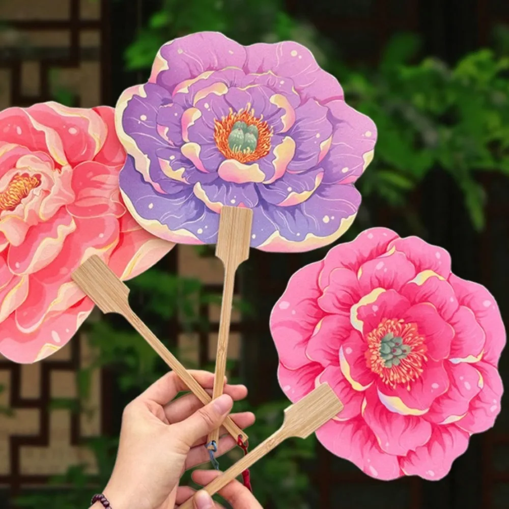 3 قطعة هدية ثقافية ريترو الفاوانيا مروحة أنيقة التقليدية مروحة الرقص البلاستيكية زهرة على شكل زهرة مروحة الحدث الثقافي #4