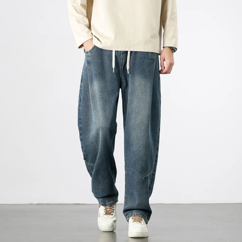 

New Trendy Retro Jeans Men's Autumn Loose Straight Trousers Trendy Brand High Street Wide-leg Work Clothes Male Casual Pants