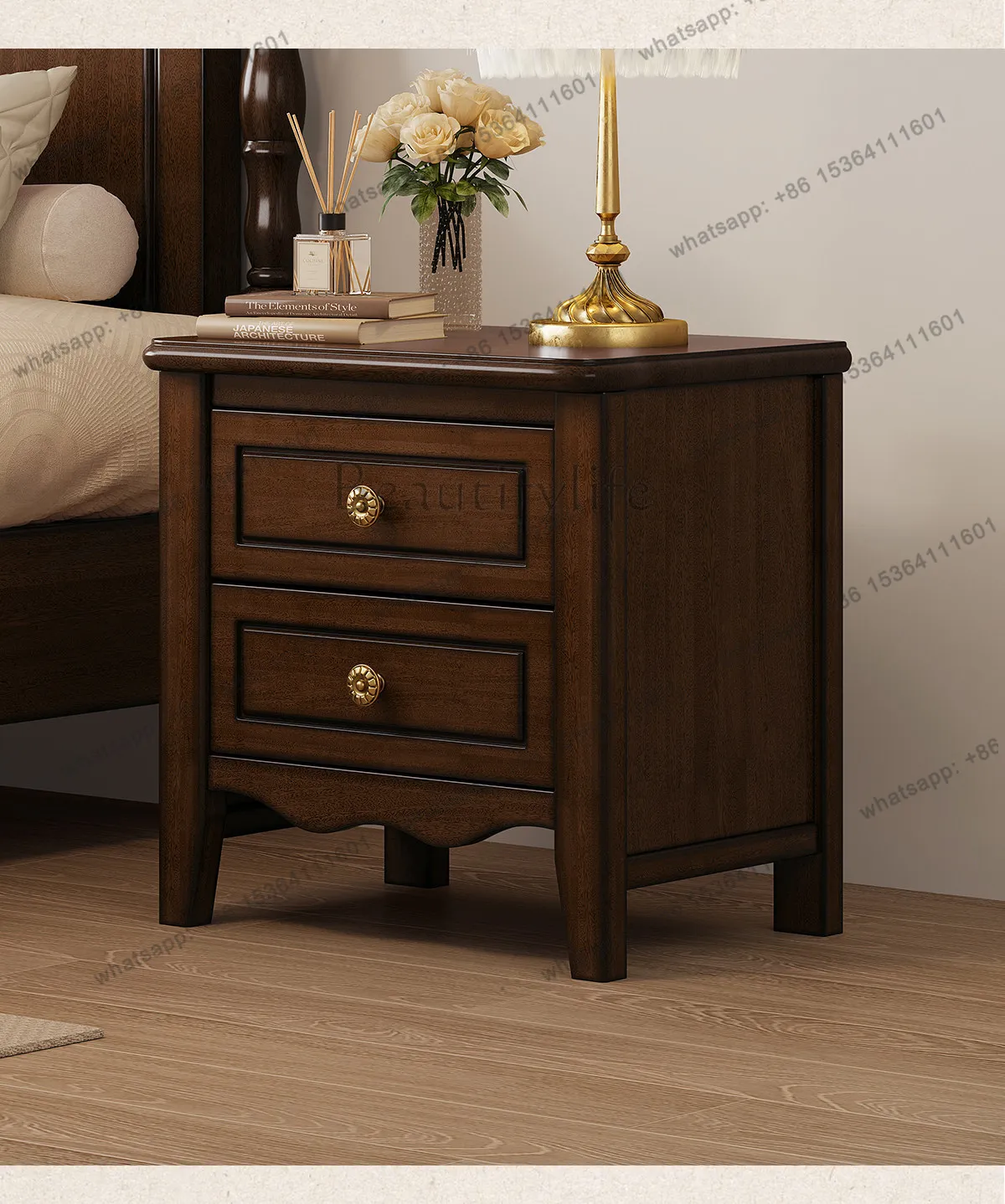 Solid wood bedside table American storage storage small cabinet retro small