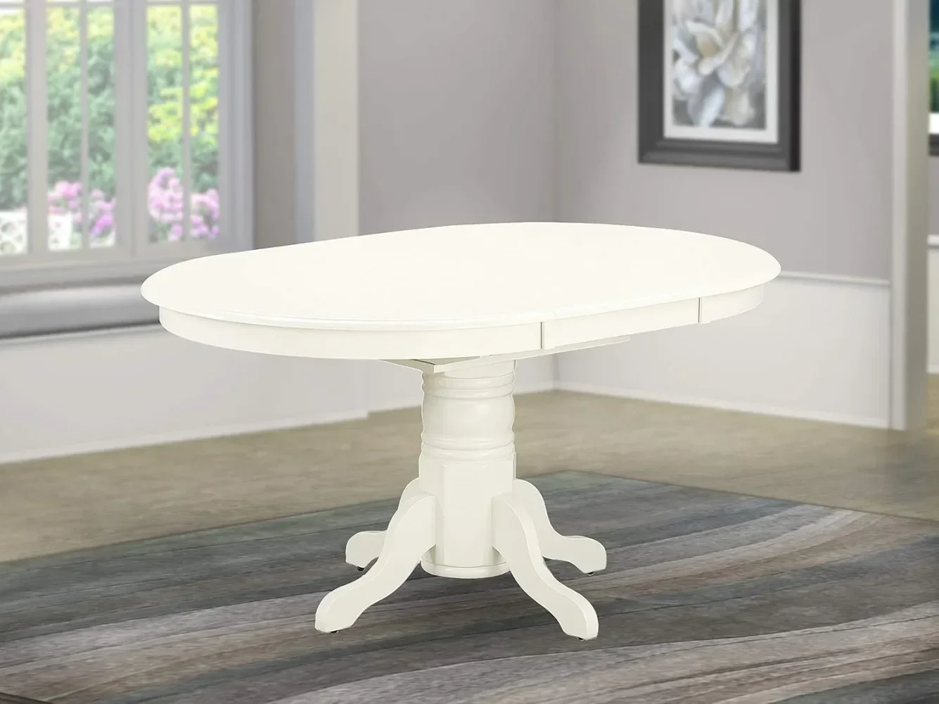 Dining Room Table - an Oval kitchen Table Top with Butterfly Leaf & Pedestal Base, 42x60 Inch, Linen White