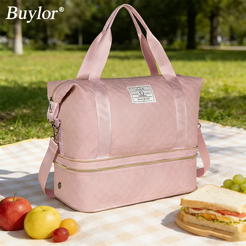 

Buylor Lightweight Weekender Overnight Tote Bag Foldable Carry-on Travel Bag Large Capacity Storage Bag Gym Duffel Bag Women Men