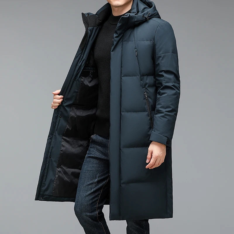 2024 winter long style Men's 90% White Duck Down coat warm Down Jackets hat detachable fashion Men thicken Jacket size M-5XL