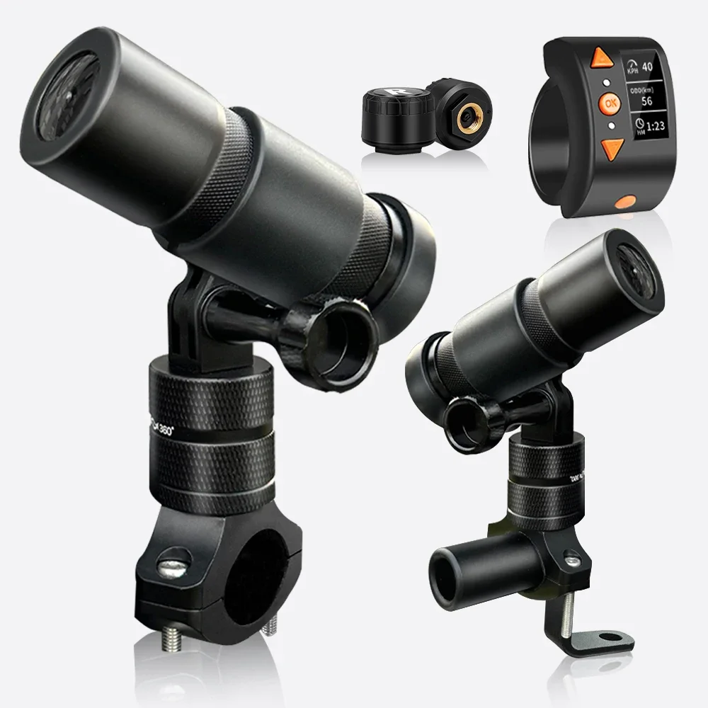 

1080P Motorcycle Sports Action Camera & Dash Cam IPX7 Waterproof with OLED Display -TPMS GPS WiFi 360° Rotation for Bike Bicycle