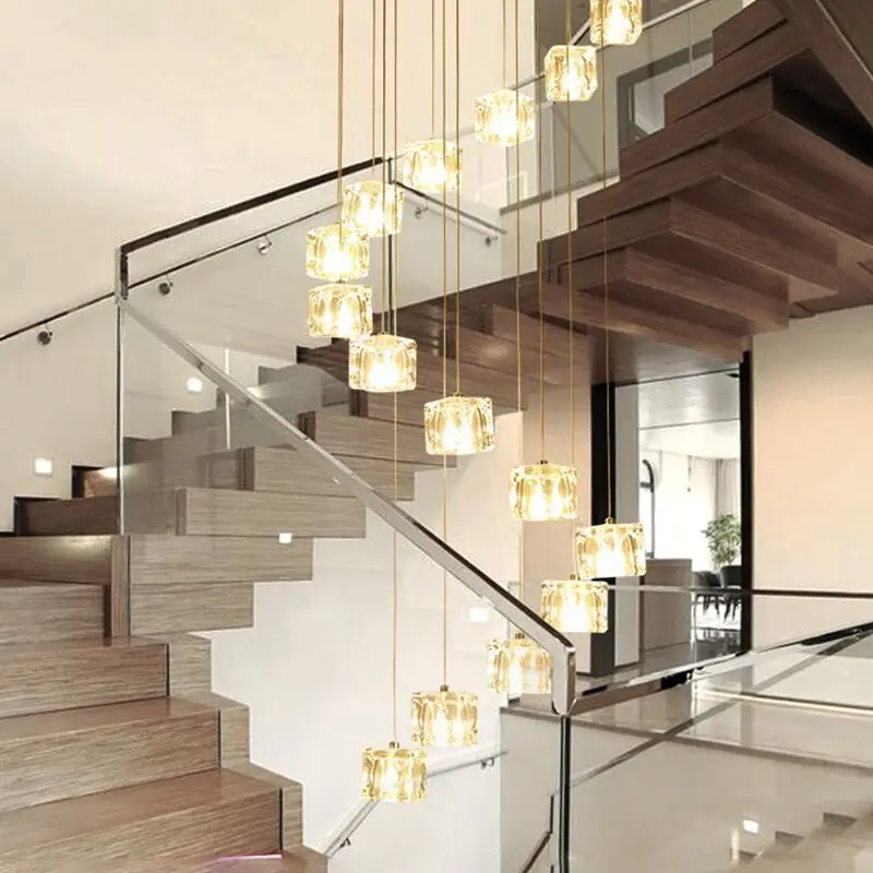 Contemporary Nordic minimalist duplex chandelier villa loft chandelier spiral staircase hotel lobby lamp long chandelier