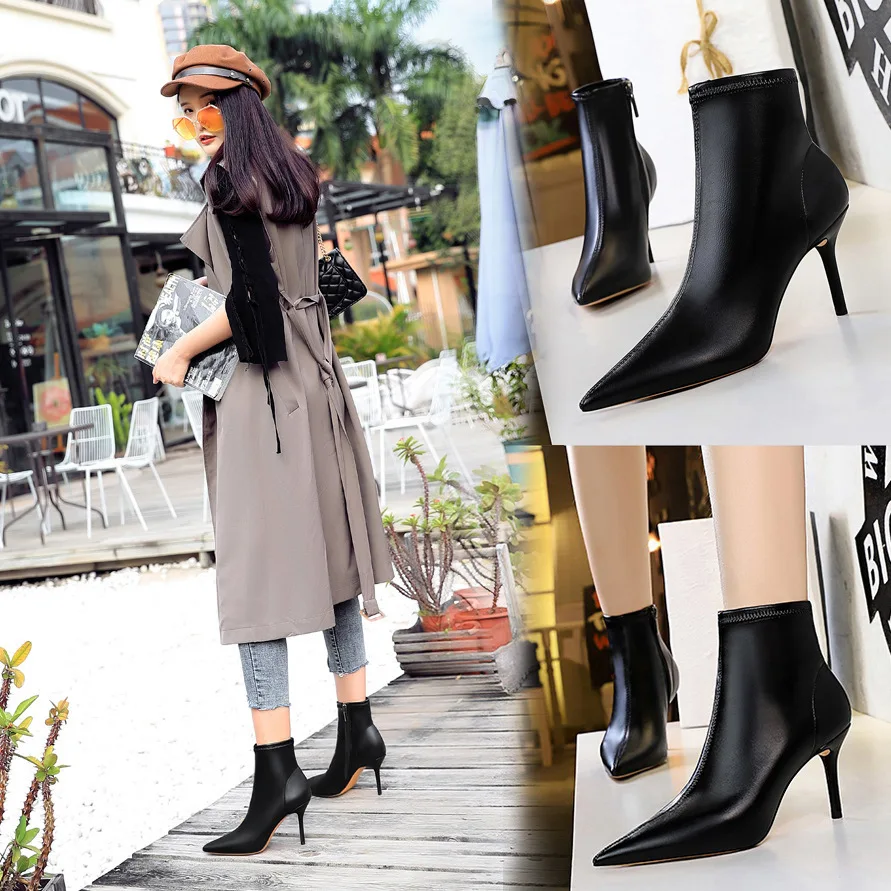 

new pattern Style Fashion Simple Slim With Thin High Heels Pointy Head Sexy Nightclub Slimming Short Naked Boots Women Pumps