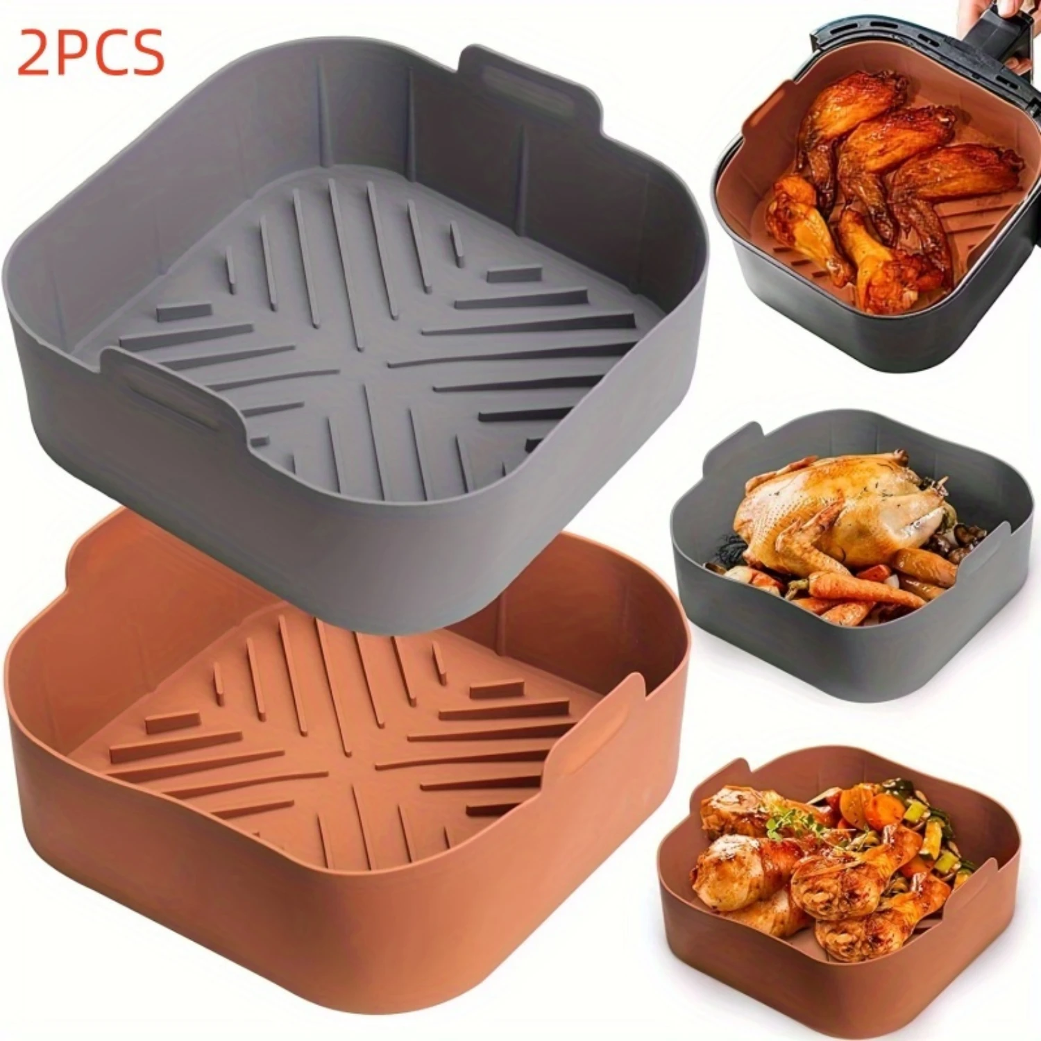 2pcs Silicone Air Fryer Liners, 8.27 Inch, Suitable For 5.5 To 7 QT Air Fryers, Heat Resistant Easy Clean Air Fryer Silicone Pot