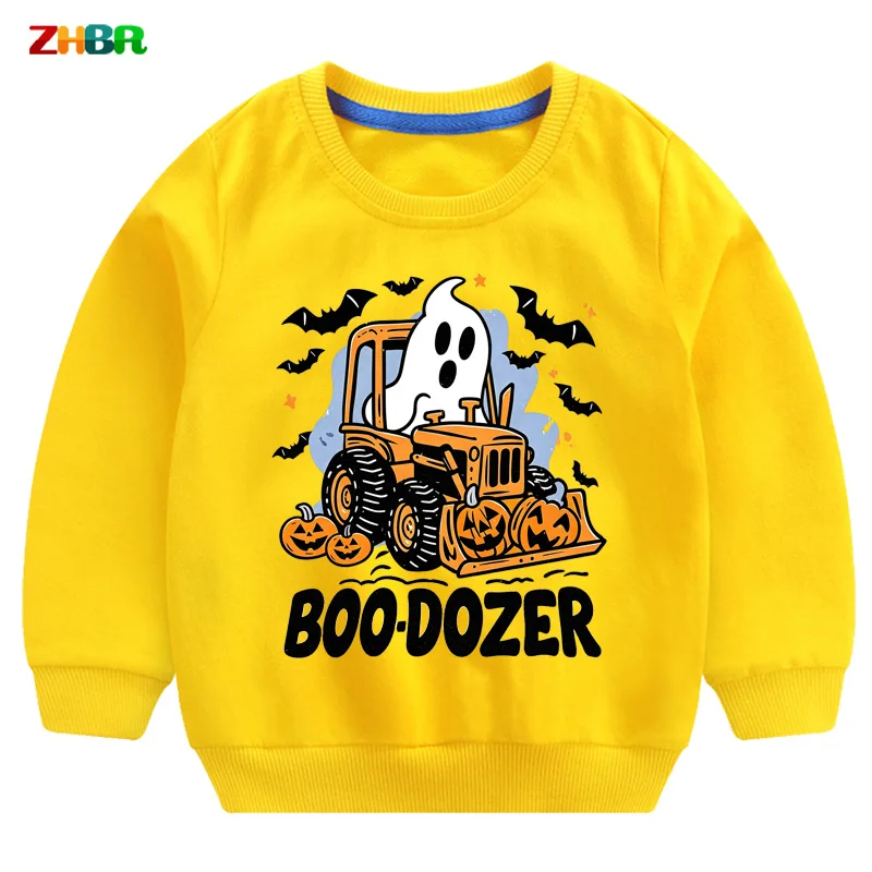 Kids Halloween Sweatshirt hoodies boy shirt Boo Dozer Ghost Bulldozer Pumpkin Boys Long Sleeve Pullover Autumn Casual Toddler