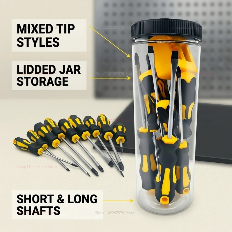 11pcs Magnetic Screwdriver Set with Cross Flat Heads Cushioned Grip Handle for Precision Electronics Repair Home DIY Tools