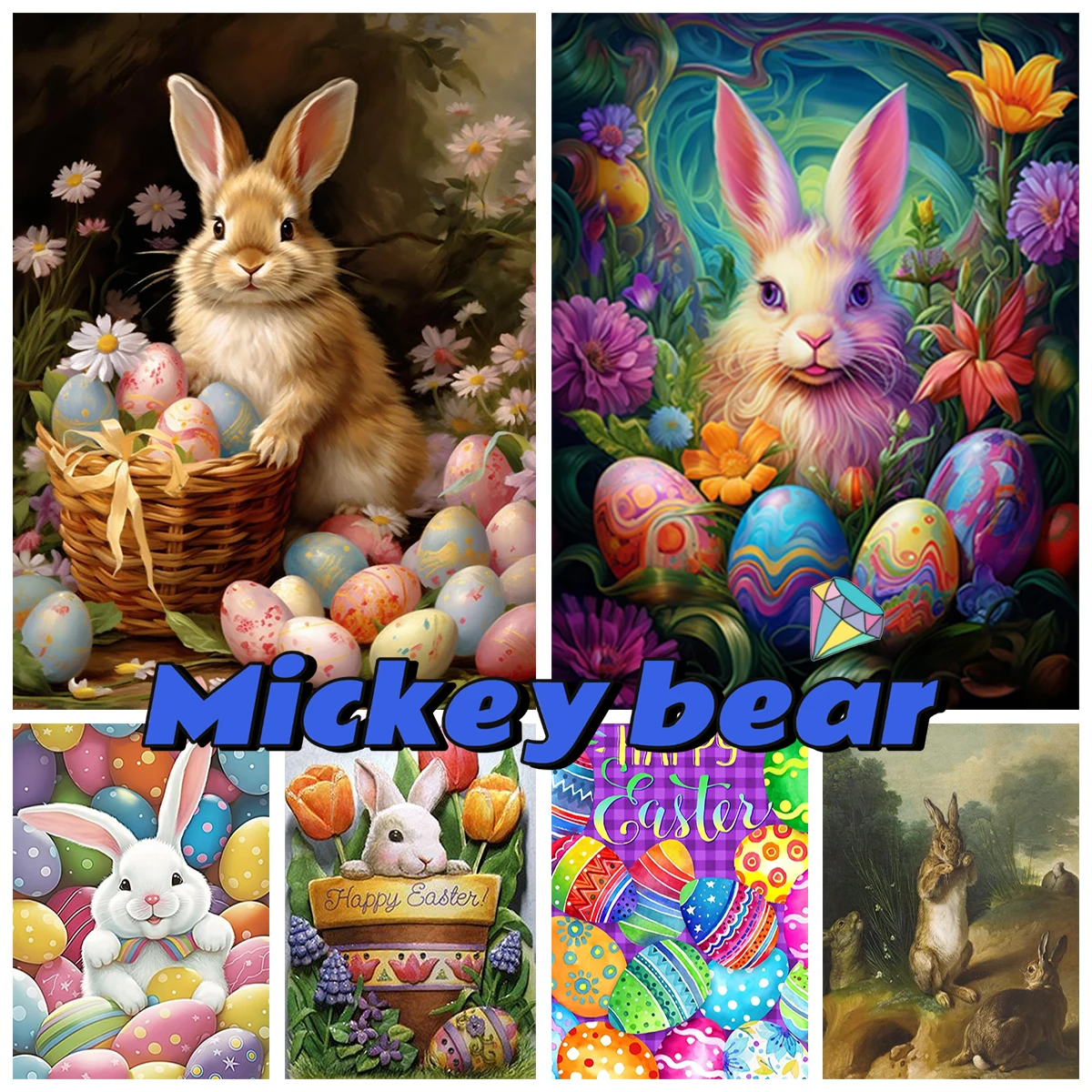 

Rabbit And Easter Eggs DIY Diamond Painting Easter Murals Diamond Embroidery Cross Stitch Holiday Handmade Gifts Home Decoration