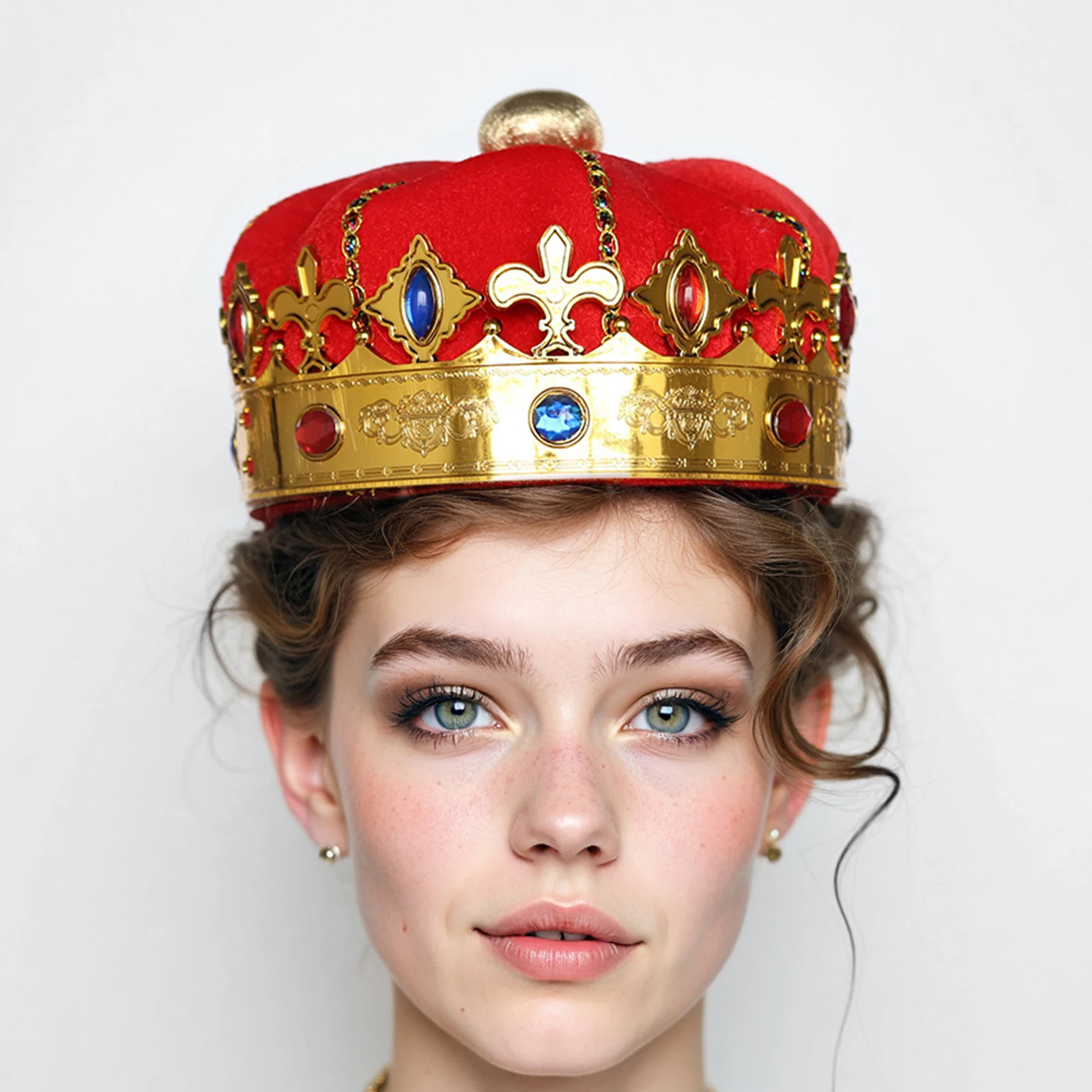 Men's King Crown Hat, Gemstone Royal Crown Medieval King Costume Cosplay Accessory view 3