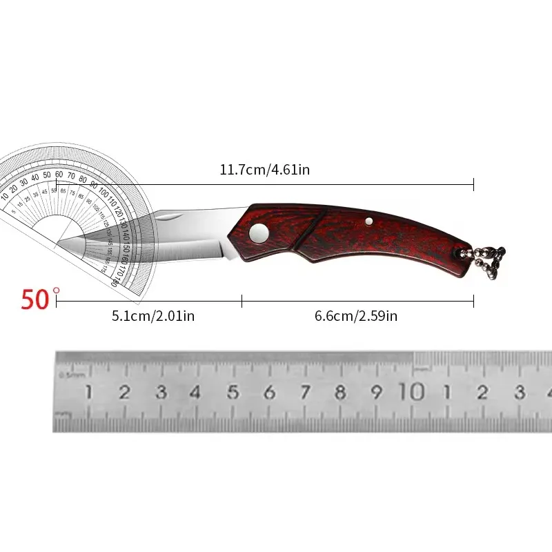 PLYS-Multi Handmade Folding Knife Wooden Handle Small Folding Knife Stainless Steel Multifunctional Fruit Knife